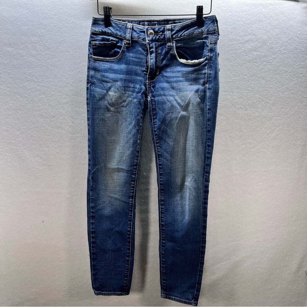 American Eagle Skinny Jeans Womens 2 Short Blue Denim Stretch‎ 2968